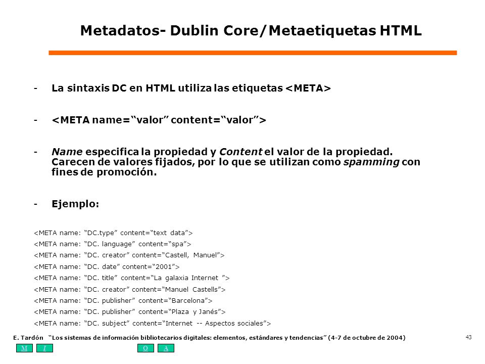 Metadatos- Dublin Core/Metaetiquetas HTML