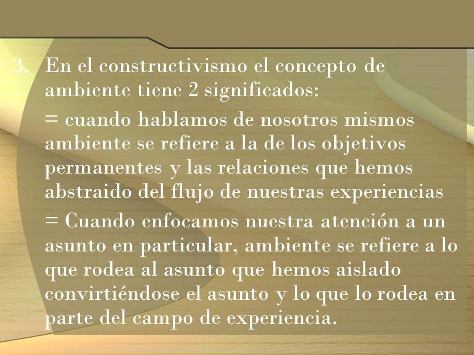 En el constructivismo el concepto de ambiente tiene 2 significados: