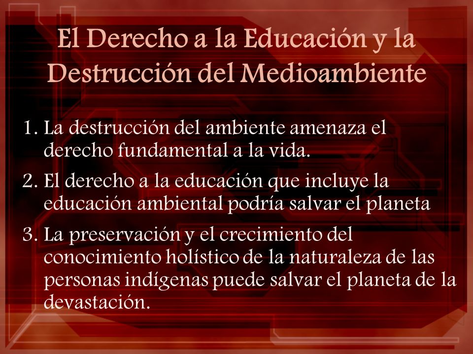 El Derecho a la Educación y la Destrucción del Medioambiente