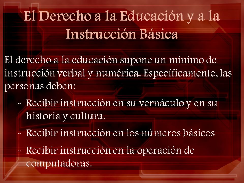 El Derecho a la Educación y a la Instrucción Básica