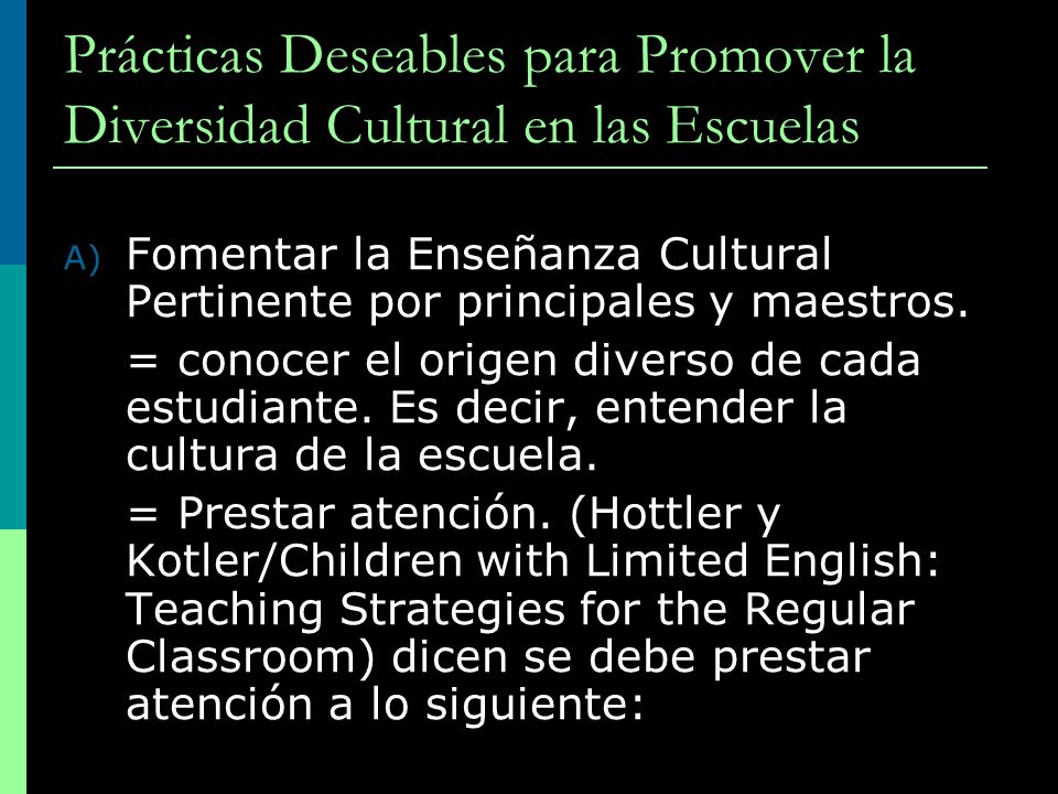 Prácticas Deseables para Promover la Diversidad Cultural en las Escuelas