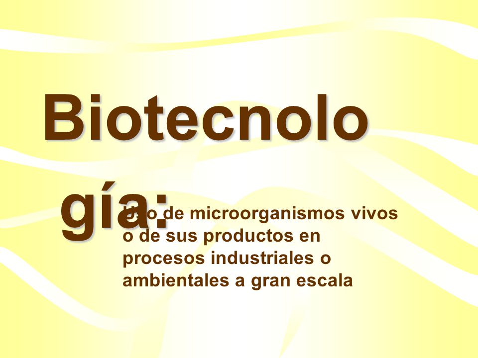 Biotecnología: Uso de microorganismos vivos o de sus productos en procesos industriales o ambientales a gran escala.