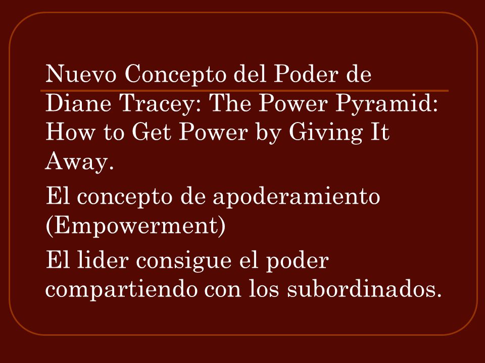 Nuevo Concepto del Poder de Diane Tracey: The Power Pyramid: How to Get Power by Giving It Away.