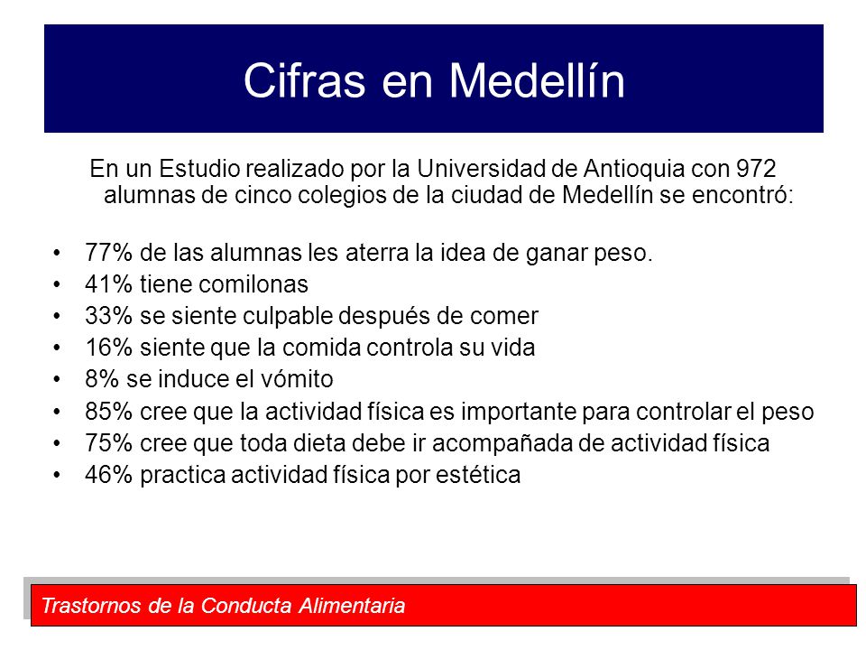Cifras en Medellín En un Estudio realizado por la Universidad de Antioquia con 972 alumnas de cinco colegios de la ciudad de Medellín se encontró: