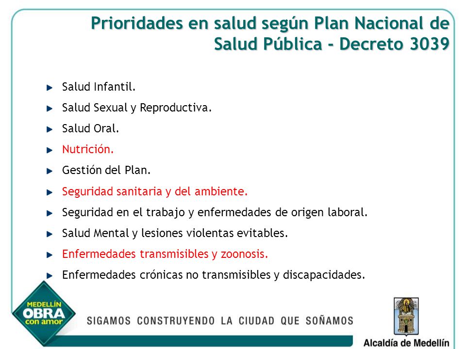 Prioridades en salud según Plan Nacional de Salud Pública - Decreto 3039