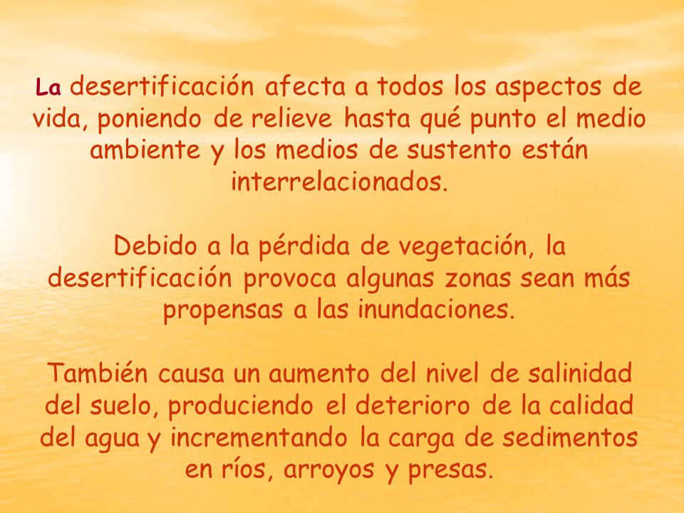 La desertificación afecta a todos los aspectos de vida, poniendo de relieve hasta qué punto el medio ambiente y los medios de sustento están interrelacionados.