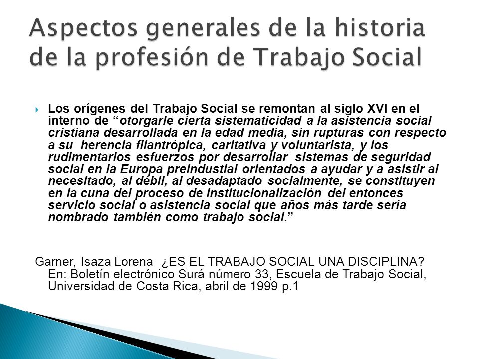 Aspectos generales de la historia de la profesión de Trabajo Social