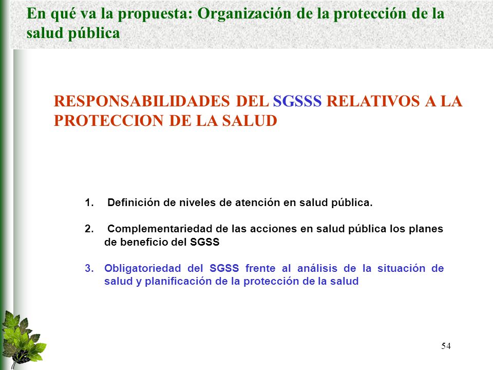 RESPONSABILIDADES DEL SGSSS RELATIVOS A LA PROTECCION DE LA SALUD