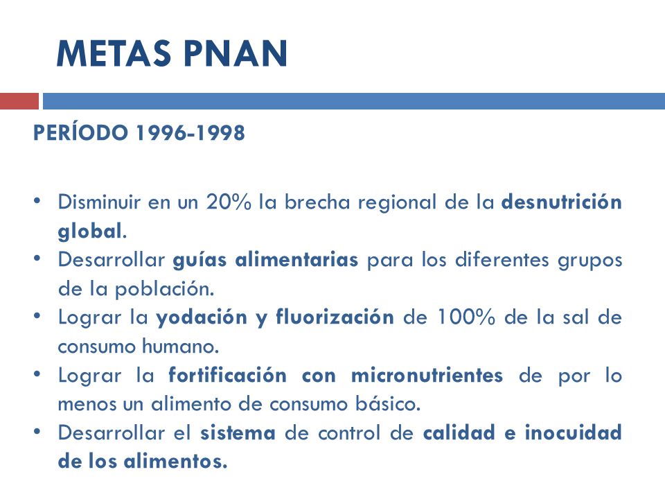 METAS PNAN PERÍODO Disminuir en un 20% la brecha regional de la desnutrición global.