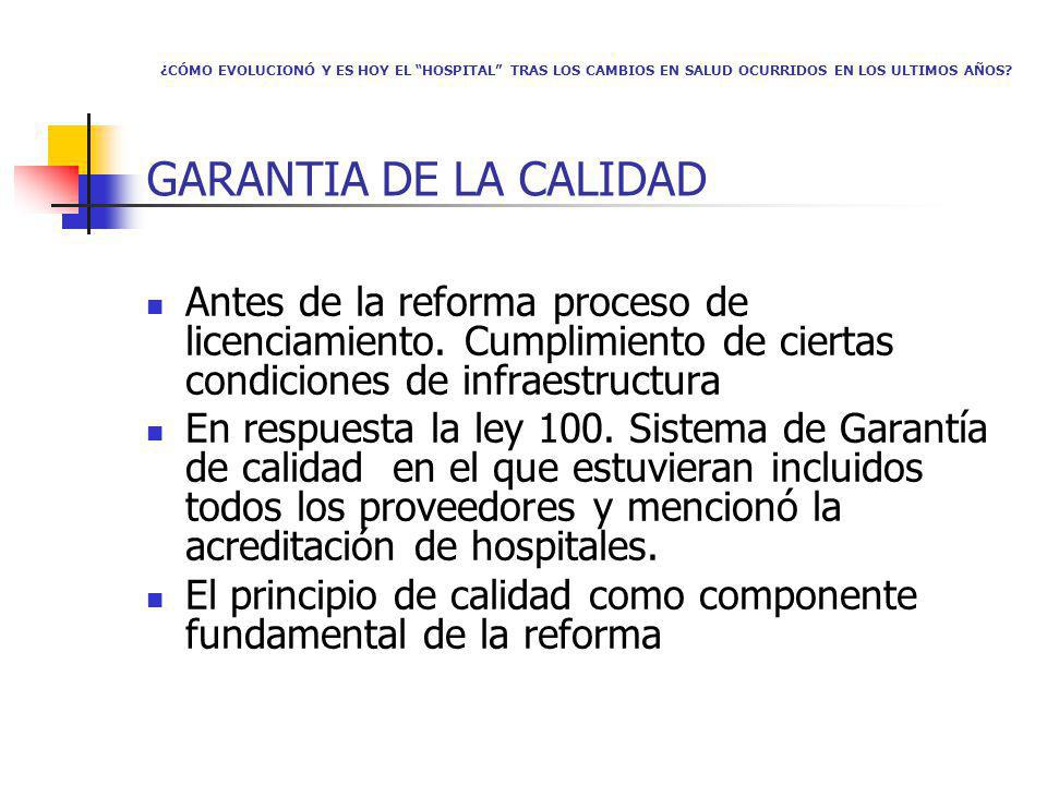 ¿CÓMO EVOLUCIONÓ Y ES HOY EL HOSPITAL TRAS LOS CAMBIOS EN SALUD OCURRIDOS EN LOS ULTIMOS AÑOS GARANTIA DE LA CALIDAD
