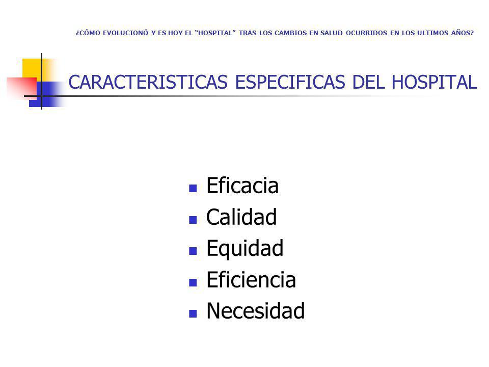 ¿CÓMO EVOLUCIONÓ Y ES HOY EL HOSPITAL TRAS LOS CAMBIOS EN SALUD OCURRIDOS EN LOS ULTIMOS AÑOS CARACTERISTICAS ESPECIFICAS DEL HOSPITAL