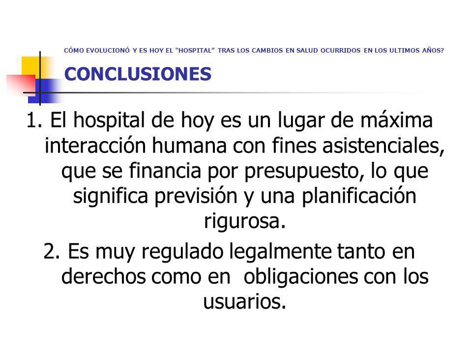 CÓMO EVOLUCIONÓ Y ES HOY EL HOSPITAL TRAS LOS CAMBIOS EN SALUD OCURRIDOS EN LOS ULTIMOS AÑOS CONCLUSIONES