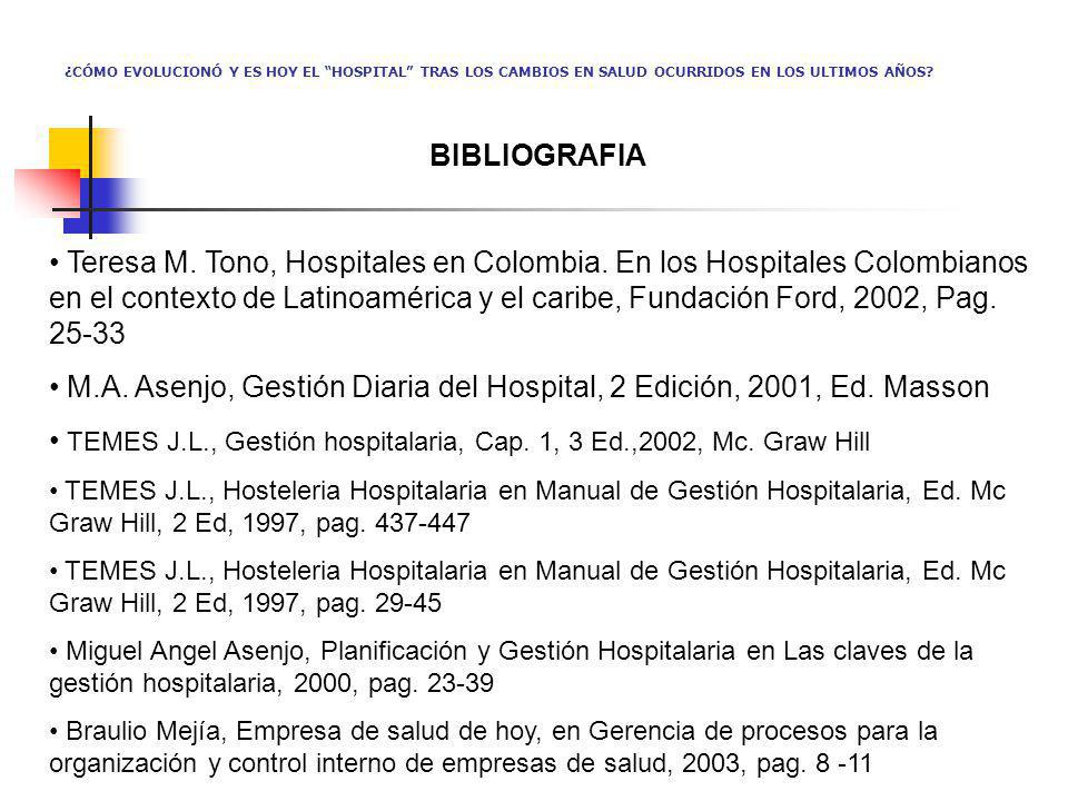 M.A. Asenjo, Gestión Diaria del Hospital, 2 Edición, 2001, Ed. Masson
