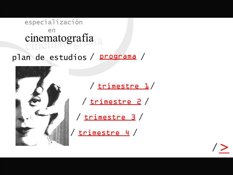cinematografía > / especialización en plan de estudios / programa /
