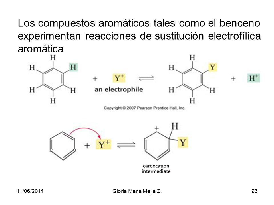 Los compuestos aromáticos tales como el benceno experimentan reacciones de sustitución electrofílica aromática