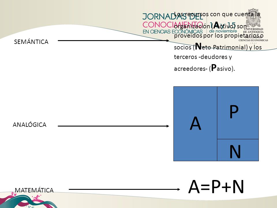 Los recursos con que cuenta la organización (Activo) son proveídos por los propietarios o socios (Neto Patrimonial) y los terceros -deudores y acreedores- (Pasivo).