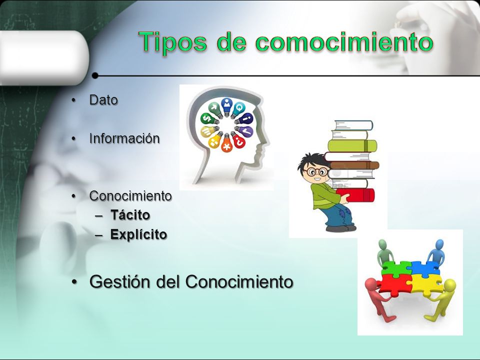 Tipos de comocimiento Gestión del Conocimiento Dato Información