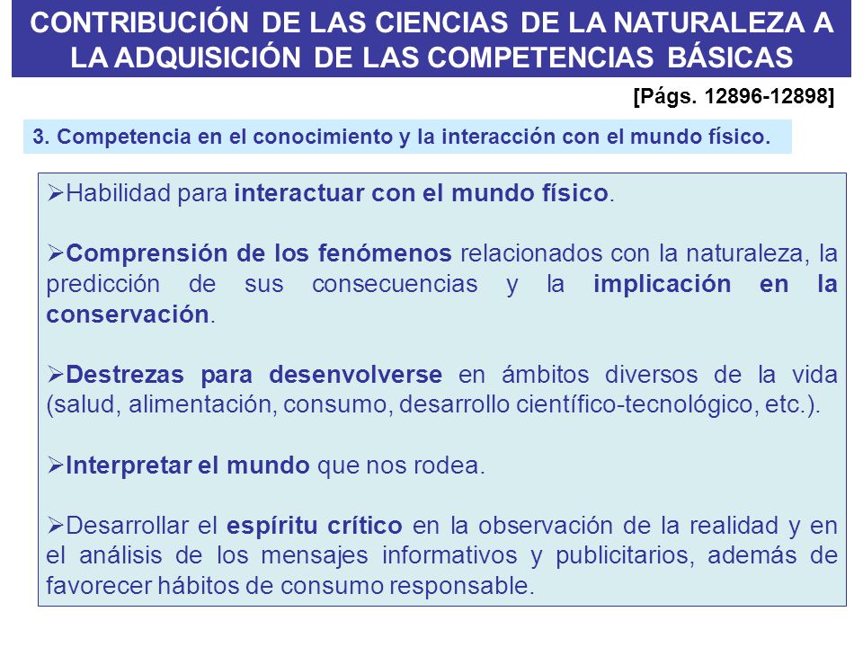 CONTRIBUCIÓN DE LAS CIENCIAS DE LA NATURALEZA A LA ADQUISICIÓN DE LAS COMPETENCIAS BÁSICAS