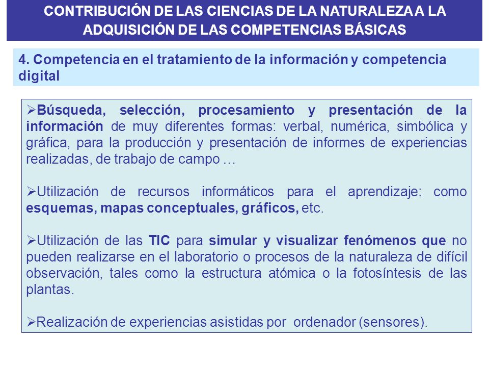 CONTRIBUCIÓN DE LAS CIENCIAS DE LA NATURALEZA A LA ADQUISICIÓN DE LAS COMPETENCIAS BÁSICAS