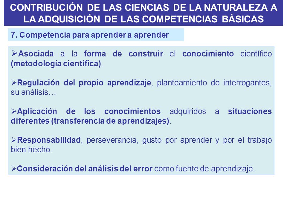 CONTRIBUCIÓN DE LAS CIENCIAS DE LA NATURALEZA A LA ADQUISICIÓN DE LAS COMPETENCIAS BÁSICAS