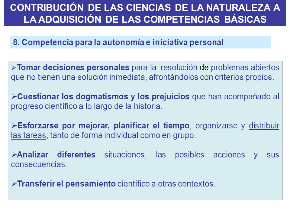 CONTRIBUCIÓN DE LAS CIENCIAS DE LA NATURALEZA A LA ADQUISICIÓN DE LAS COMPETENCIAS BÁSICAS