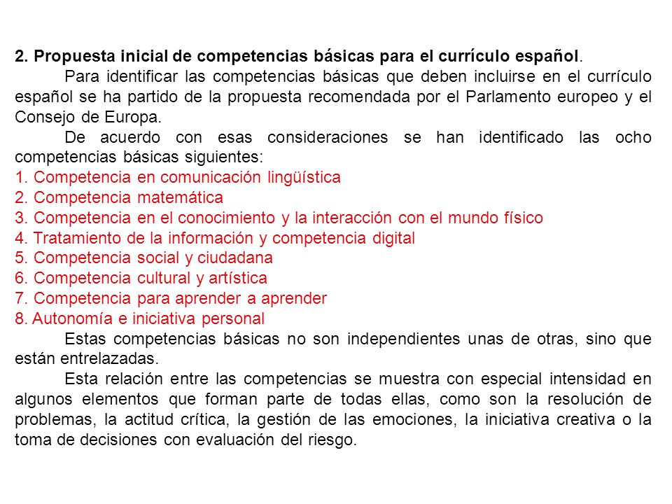 2. Propuesta inicial de competencias básicas para el currículo español.