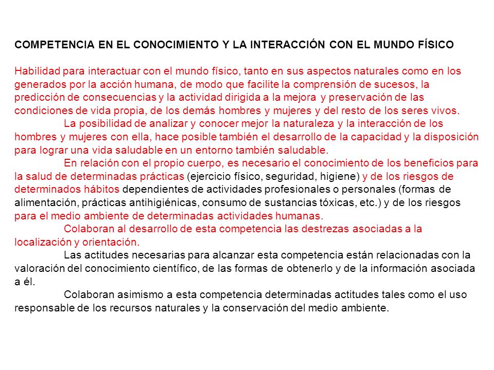 COMPETENCIA EN EL CONOCIMIENTO Y LA INTERACCIÓN CON EL MUNDO FÍSICO
