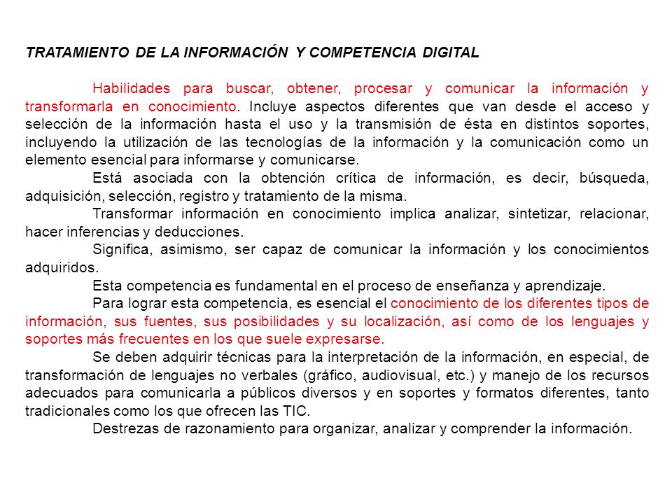 TRATAMIENTO DE LA INFORMACIÓN Y COMPETENCIA DIGITAL
