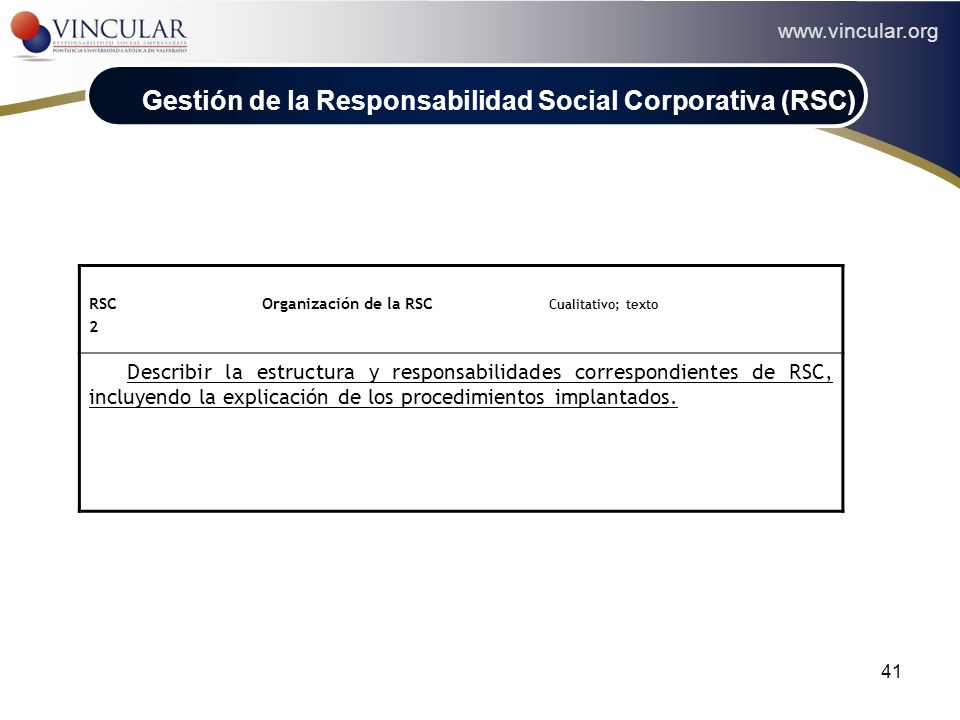 Gestión de la Responsabilidad Social Corporativa (RSC)