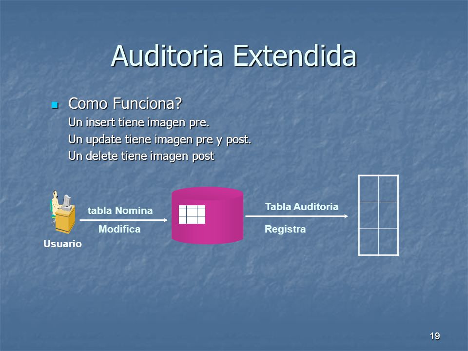 Auditoria Extendida Como Funciona Un insert tiene imagen pre.