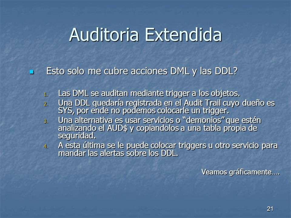 Auditoria Extendida Esto solo me cubre acciones DML y las DDL