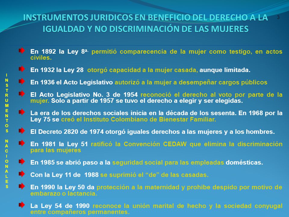 INSTRUMENTOS JURIDICOS EN BENEFICIO DEL DERECHO A LA IGUALDAD Y NO DISCRIMINACIÓN DE LAS MUJERES