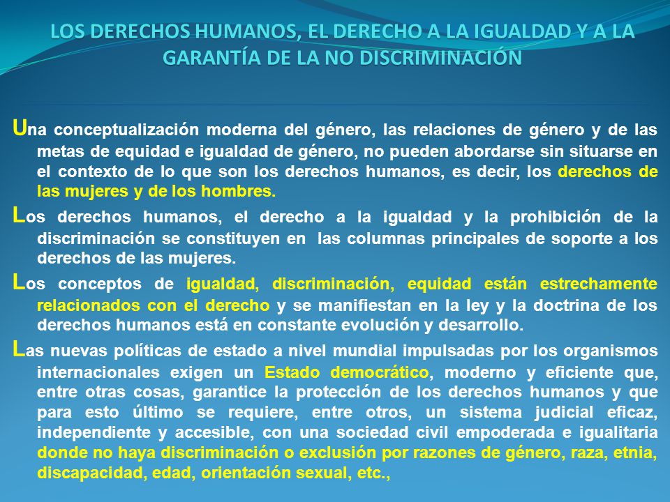 LOS DERECHOS HUMANOS, EL DERECHO A LA IGUALDAD Y A LA GARANTÍA DE LA NO DISCRIMINACIÓN