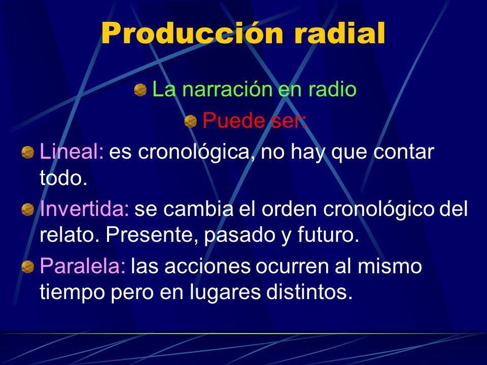 Producción radial La narración en radio Puede ser: