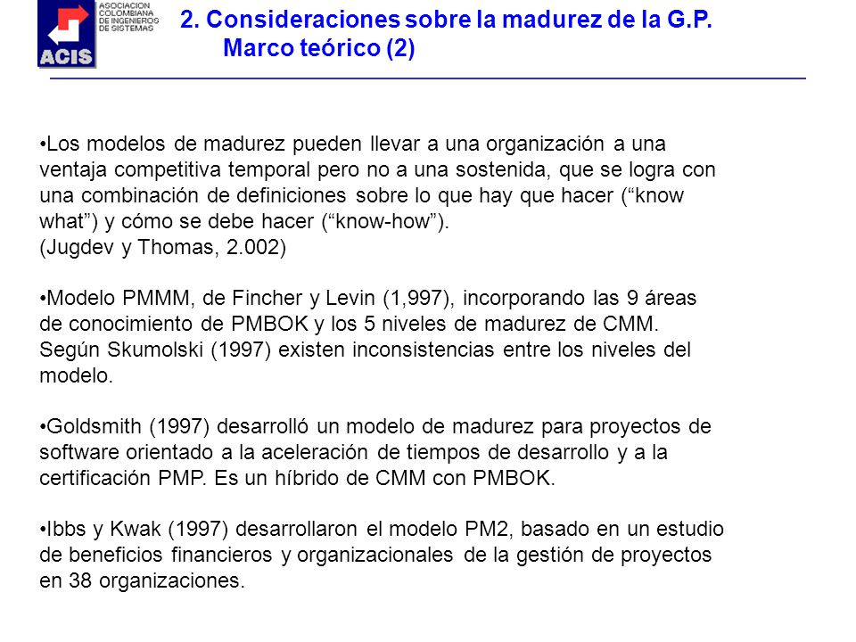 2. Consideraciones sobre la madurez de la G.P. Marco teórico (2)