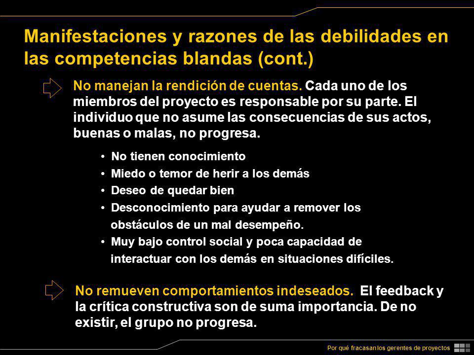 Manifestaciones y razones de las debilidades en las competencias blandas (cont.)