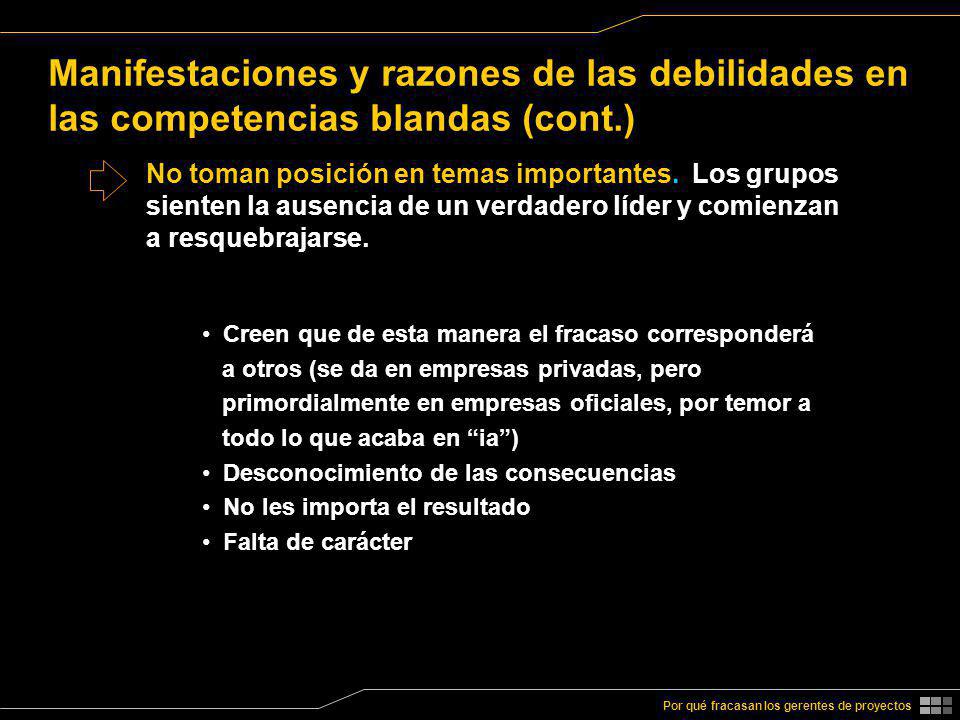 Manifestaciones y razones de las debilidades en las competencias blandas (cont.)