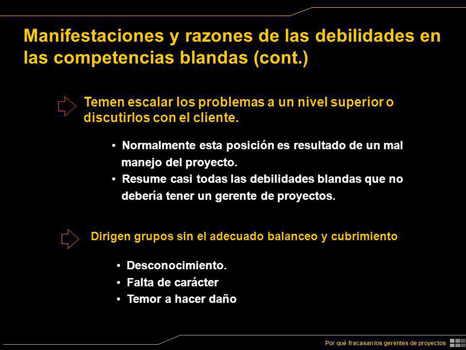 Manifestaciones y razones de las debilidades en las competencias blandas (cont.)