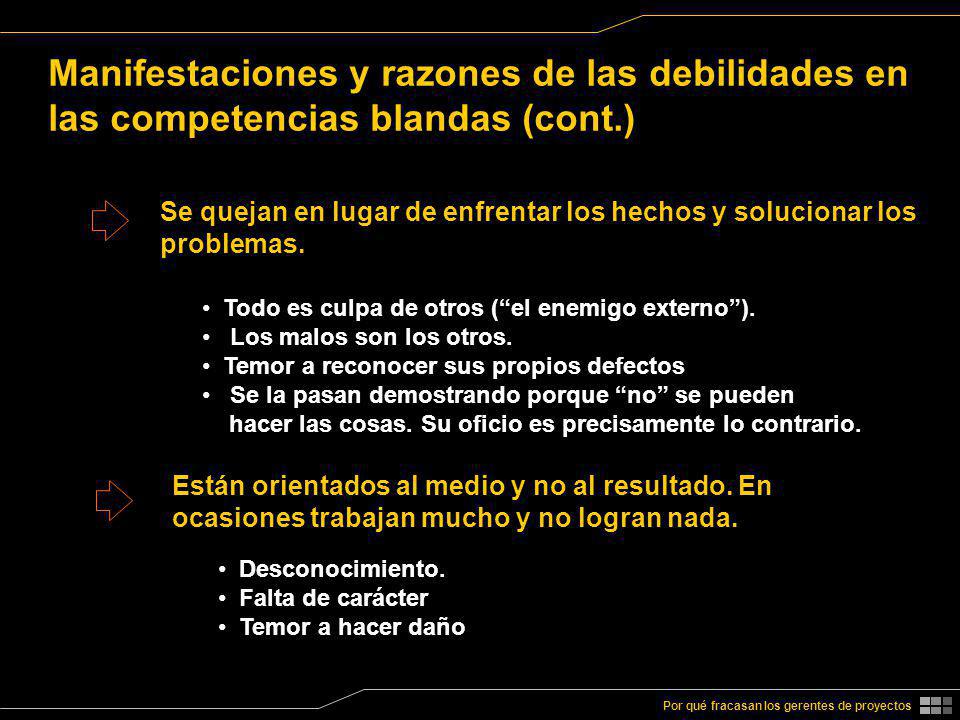 Manifestaciones y razones de las debilidades en las competencias blandas (cont.)