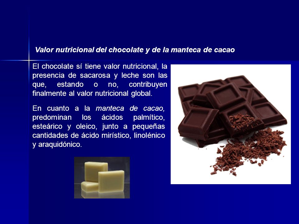 Valor nutricional del chocolate y de la manteca de cacao