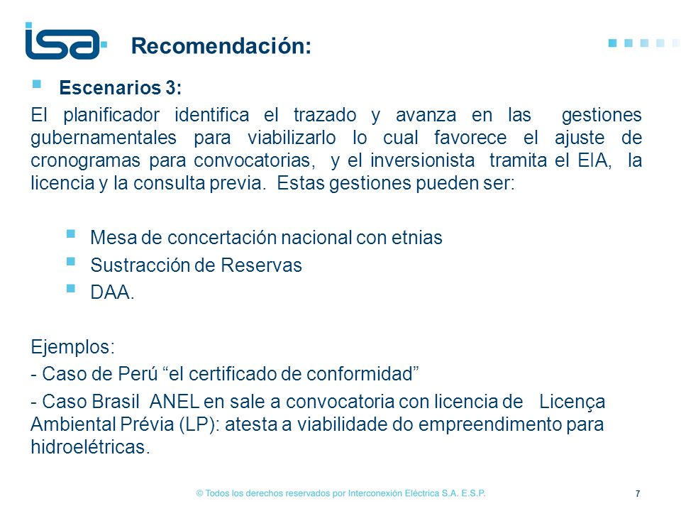 Recomendación: Escenarios 3: