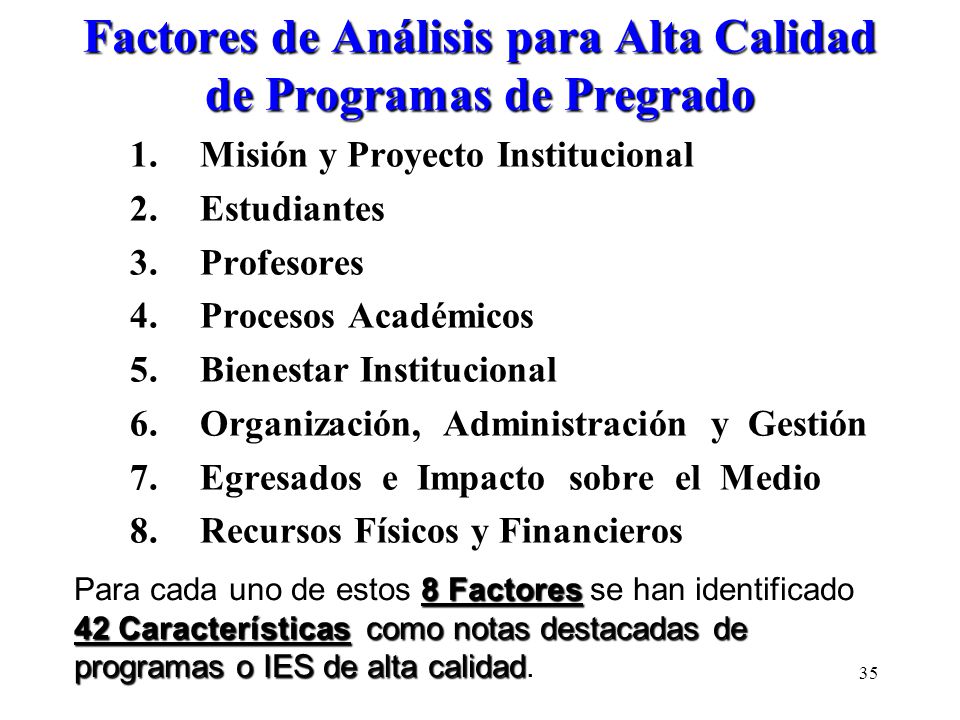 Factores de Análisis para Alta Calidad de Programas de Pregrado