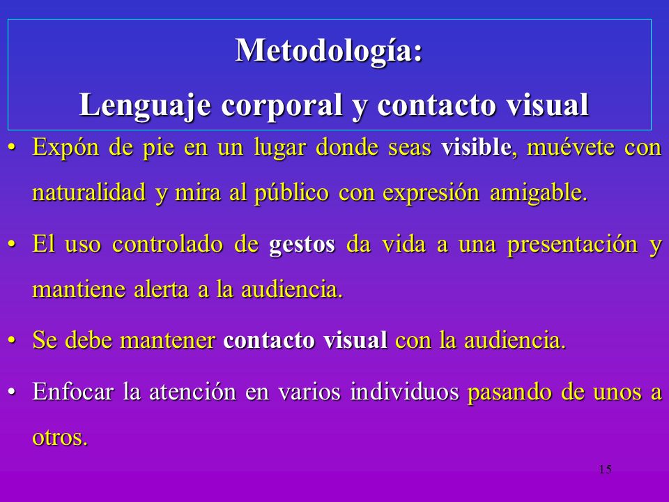 Metodología: Lenguaje corporal y contacto visual