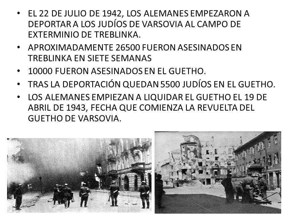 EL 22 DE JULIO DE 1942, LOS ALEMANES EMPEZARON A DEPORTAR A LOS JUDÍOS DE VARSOVIA AL CAMPO DE EXTERMINIO DE TREBLINKA.