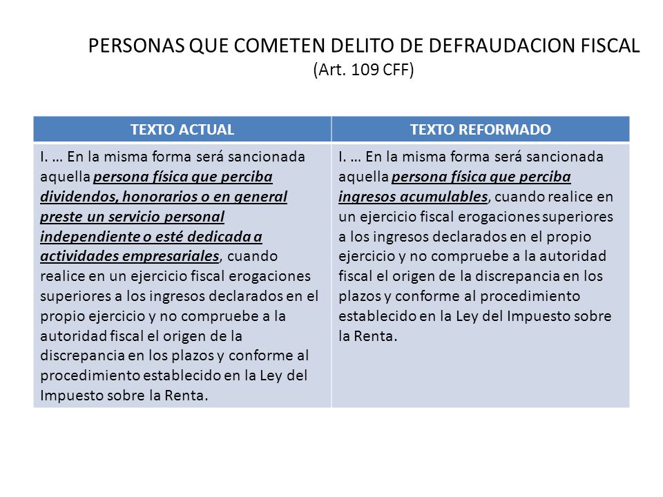 PERSONAS QUE COMETEN DELITO DE DEFRAUDACION FISCAL (Art. 109 CFF)