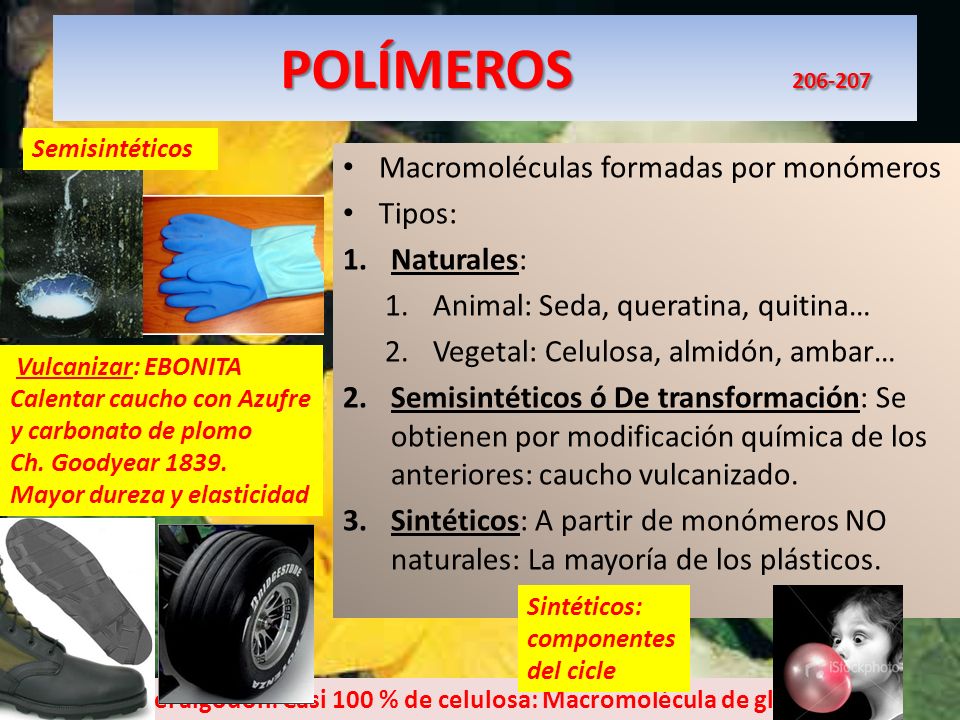 POLÍMEROS Macromoléculas formadas por monómeros Tipos: