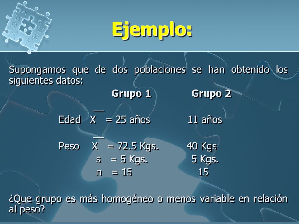 Ejemplo: Supongamos que de dos poblaciones se han obtenido los siguientes datos: Grupo 1 Grupo 2.