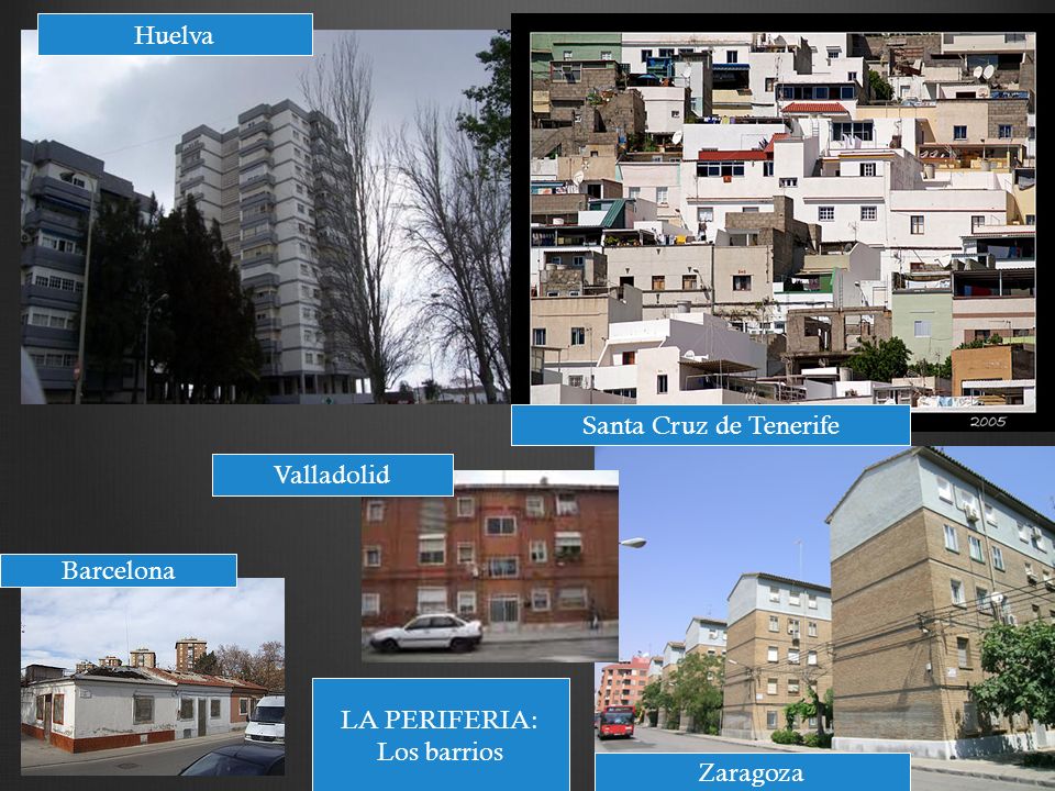 Huelva Santa Cruz de Tenerife Valladolid Barcelona LA PERIFERIA: Los barrios Zaragoza