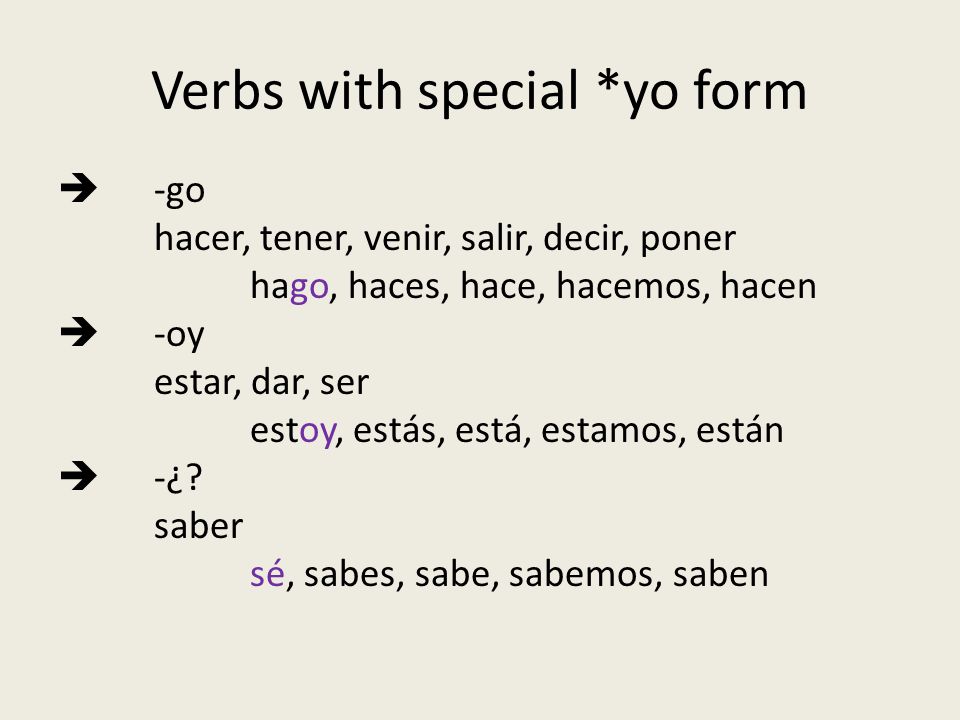 Verbs with special *yo form
