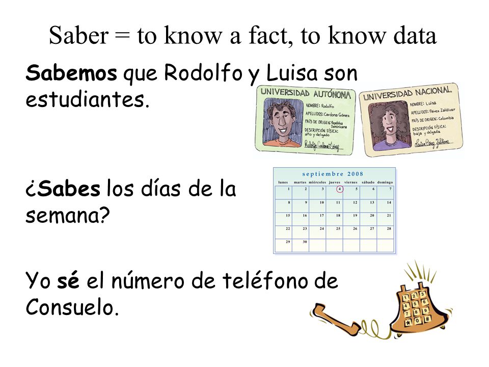 Saber = to know a fact, to know data